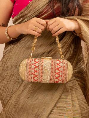 Red silk embroidered clutch 5