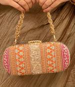 Orange silk embroidered clutch