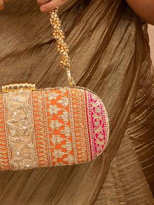 Orange silk embroidered clutch 3
