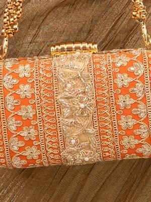 Orange silk embroidered clutch 4