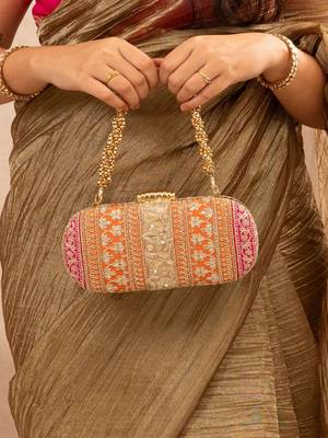 Orange silk embroidered clutch 5