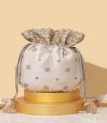 Beige silk embroidered potli bag