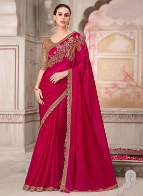 red beige sequin embroidered saree 1