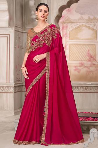 red beige sequin embroidered saree