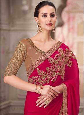 red beige sequin embroidered saree 2