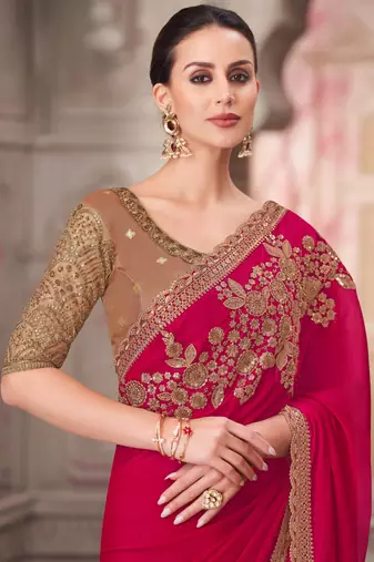red beige sequin embroidered saree