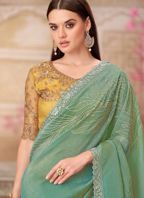 green yellow embroidered saree 2