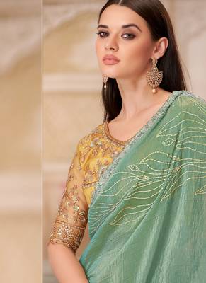 green yellow embroidered saree 3