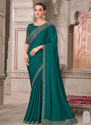 peacock green embroidered saree 1