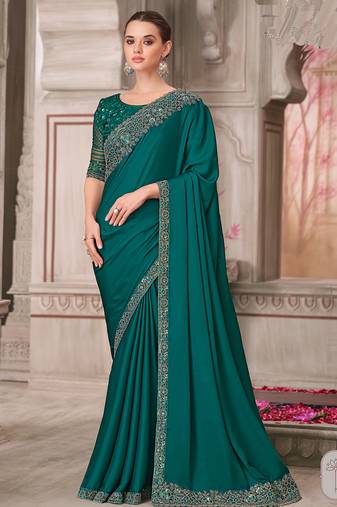 peacock green embroidered saree