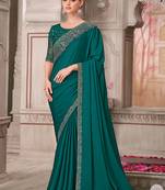 peacock green embroidered saree