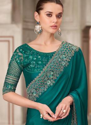 peacock green embroidered saree 2