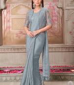 silver grey  embroidered saree with blouse jacket