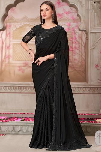 black sequin embroidered saree