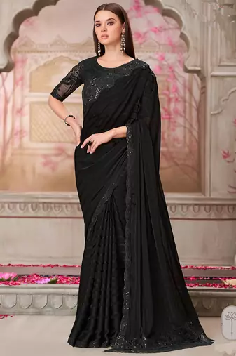 black sequin embroidered saree