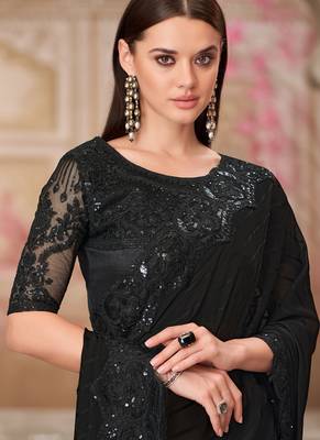 black sequin embroidered saree 2