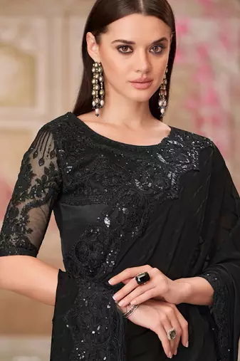 black sequin embroidered saree