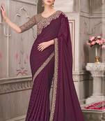 wine embroidered party wear saree