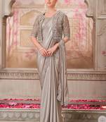 grey embroidered party wear saree with Jacket