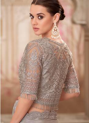 grey embroidered party wear saree with Jacket 3