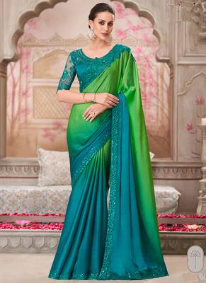 green and blue embroidered saree 1