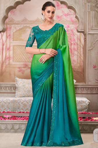 green and blue embroidered saree