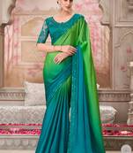 green and blue embroidered saree