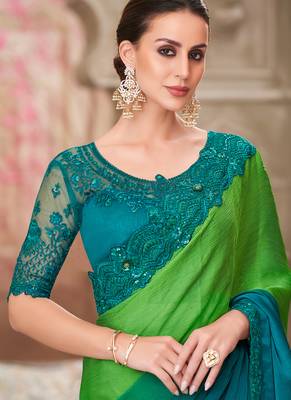 green and blue embroidered saree 2