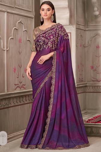 purple sequin embroidered saree