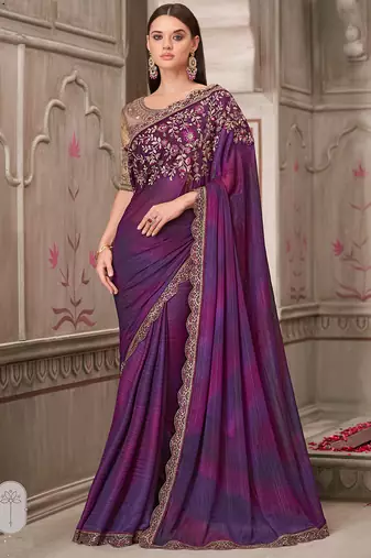 purple sequin embroidered saree