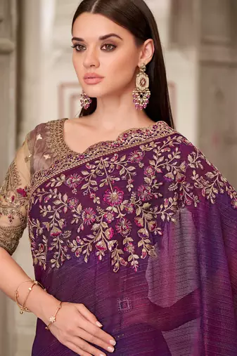 purple sequin embroidered saree