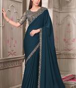 turquoise embroidered party wear saree