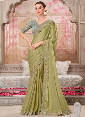 green sequin embroidered saree 1