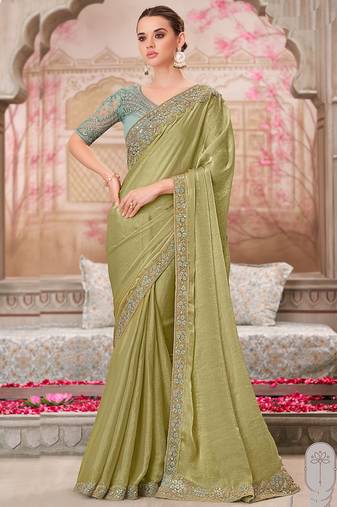 green sequin embroidered saree