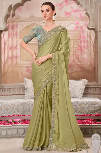 green sequin embroidered saree
