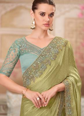 green sequin embroidered saree 2