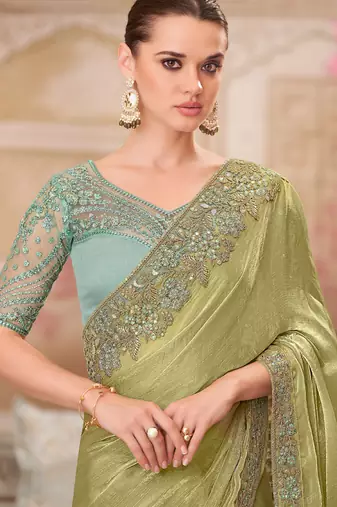 green sequin embroidered saree