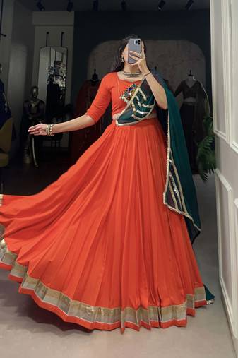Soft Movement, Refined Detail Embossed Lace Trimmed Rayon Chaniya Choli