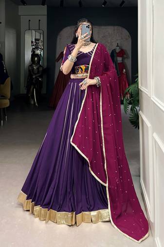 purple Embossed Design with Gota Patti Lace Rayon lehenga Choli