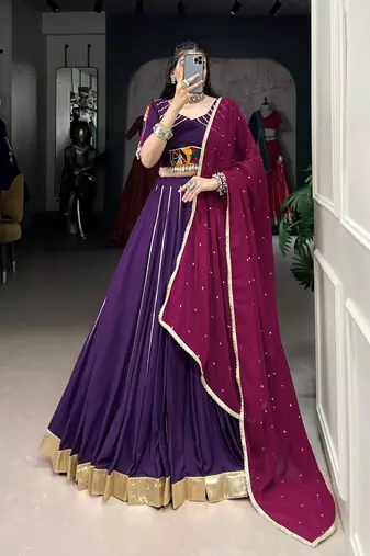 purple Embossed Design with Gota Patti Lace Rayon lehenga Choli