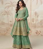 Pastel green geogette full stitched suit upto 42