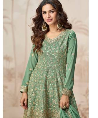 Pastel green geogette full stitched suit upto 42 2