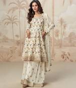 Cream geogette full stitched suit upto 42