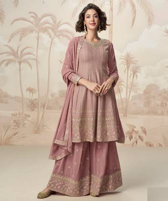 Rose pink geogette full stitched suit upto 42 1