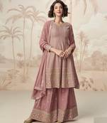Rose pink geogette full stitched suit upto 42