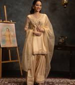 Beige embroidered satin kurta set