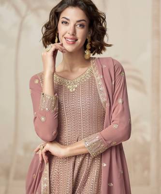 Rose pink geogette full stitched suit upto 42 2