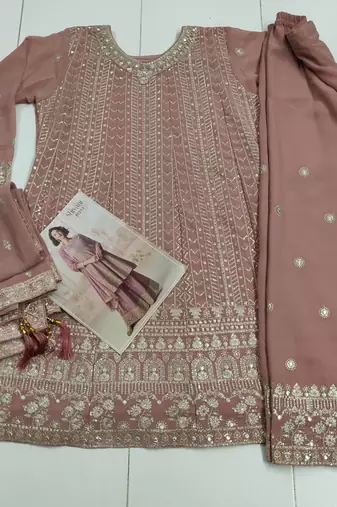 Rose pink geogette full stitched suit upto 42