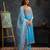 Blue embroidered satin anarkali set