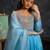 Blue embroidered satin anarkali set